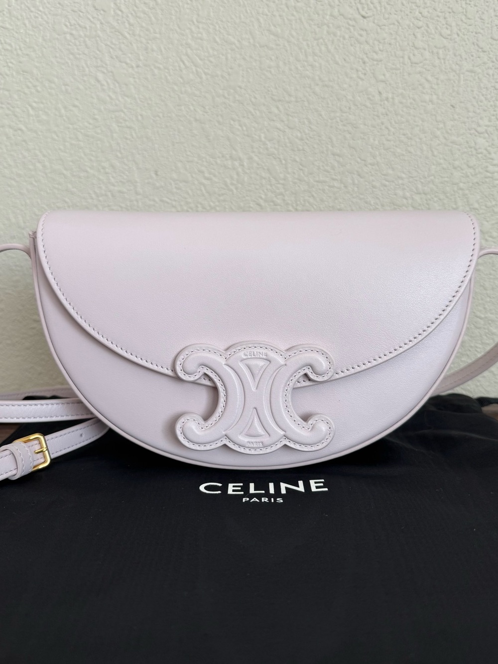 CELINE Besace Cuir Triomphe Calfskin Leather Crossbody Bag in Light Pink